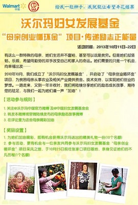 沃爾瑪“為創(chuàng)業(yè)母親喝彩，傳播勵(lì)志正能量”微博線(xiàn)上活動(dòng)海報(bào)